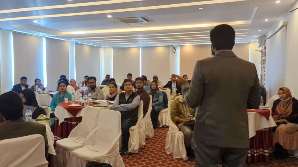 Training and demo survey session for enumerators as part of the USAID Bijoyee Activity’s Youth Labor Market Assessment project in collaboration with CARE Bangladesh.